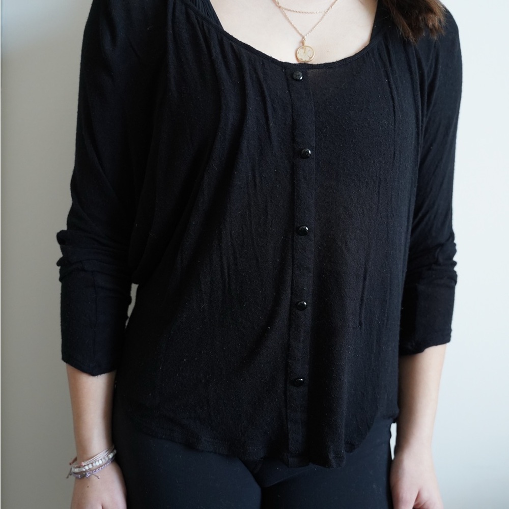 Women’s Black Sheer Lace Back Top — Small